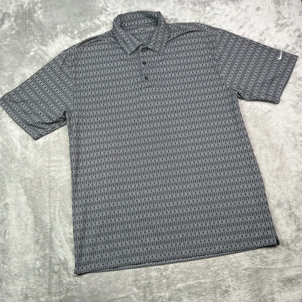 VTG Nike Golf Polo Shirt Men L Black White Geometric Diamond Stretch Performance